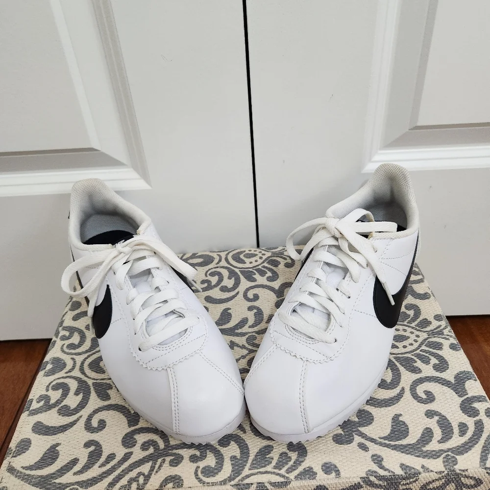 Nike White Leather Cortez Sneakers with Black Swoosh 2018